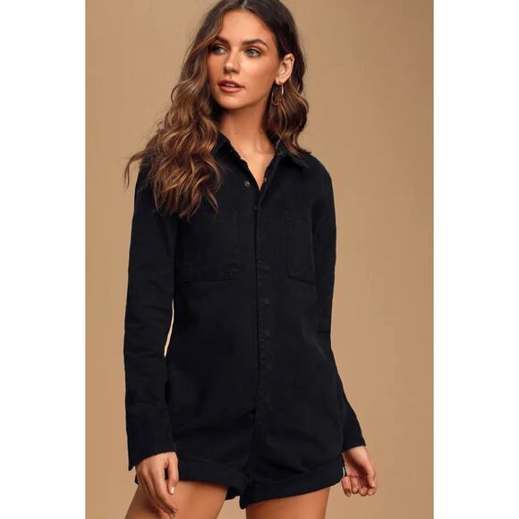 one teaspoon Prophecy black denim long sleeve snap button romper size XXS - Picture 10 of 11